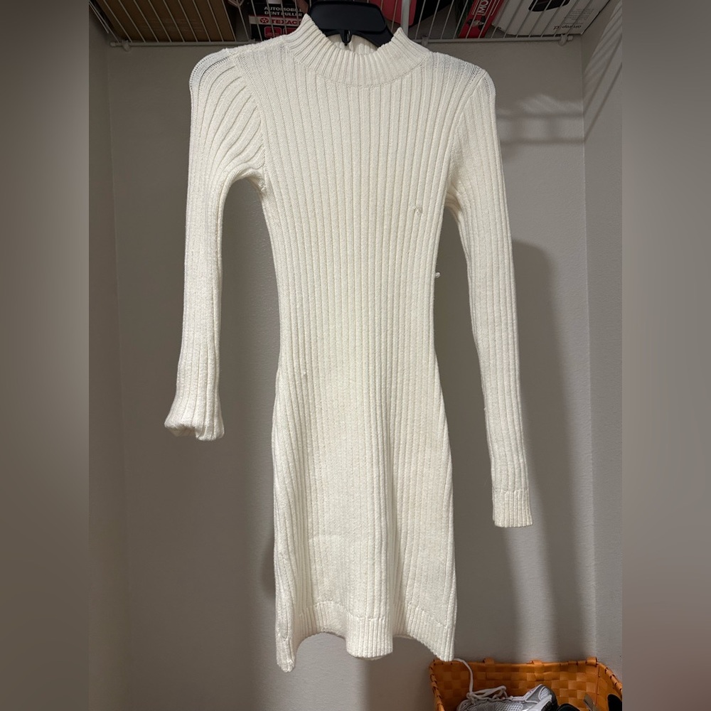 Hollister Cream Long Sleeve Ribbed Dress